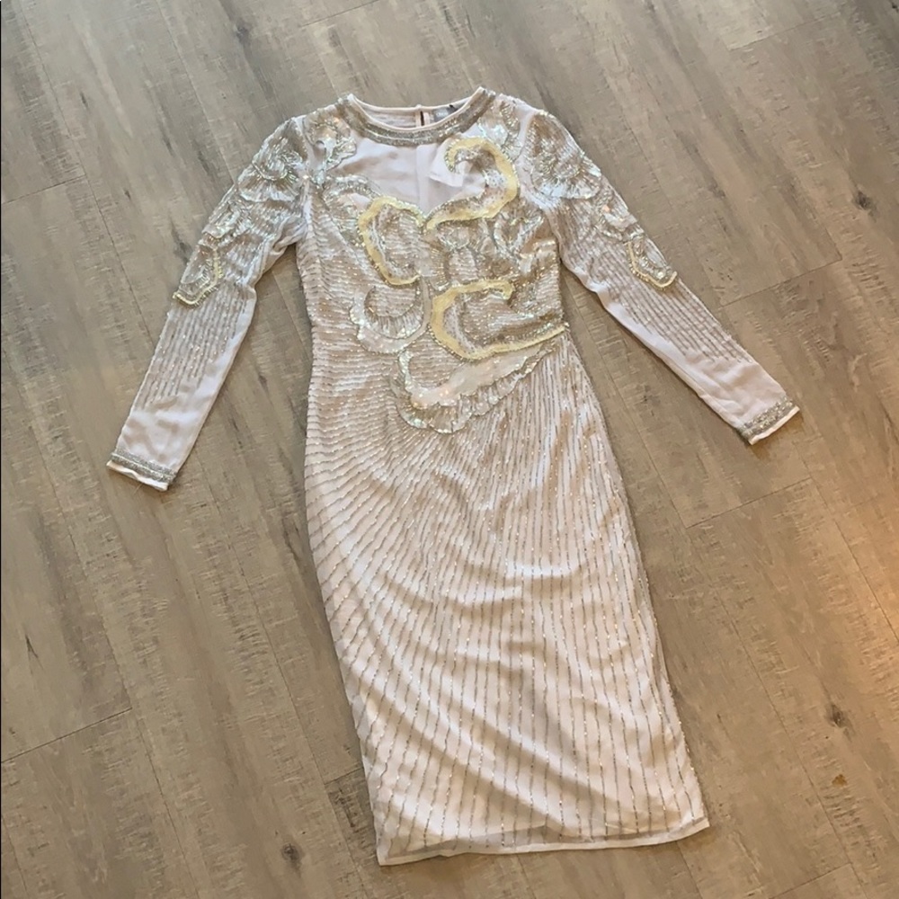 ASOS Ivory & Gold Embellished Sequin Midi Dress